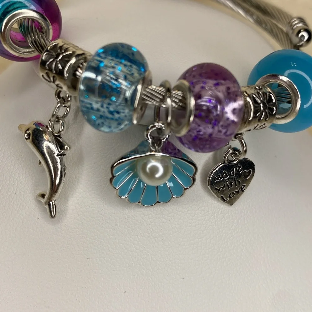 Soft Cable stretch charm bracelet silver - Picture 3 of 6